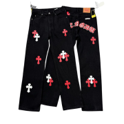 Pantalones Chrome Hearts - Negro y Rojo - Imagen 3